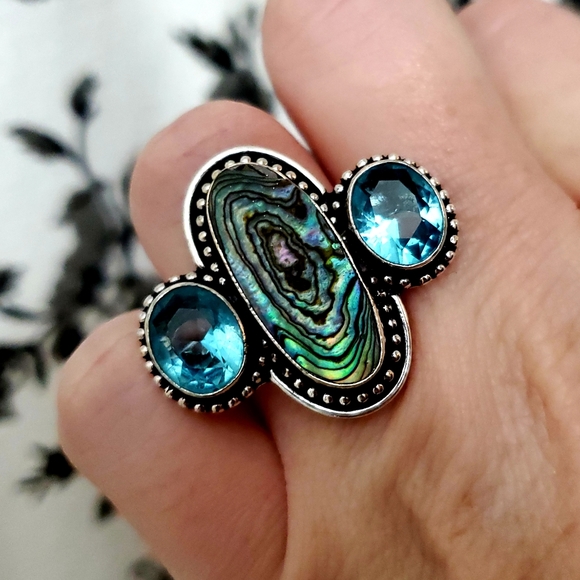 New Abalone Shell and Blue Topaz 925 Silver Ring. - Picture 3 of 8
